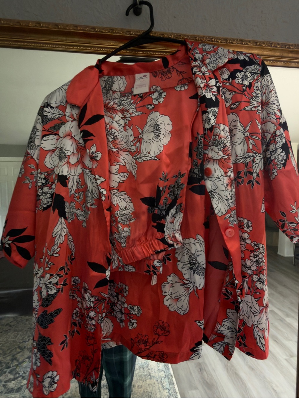 Secret Treasures Coral Floral Satin Pajama Set